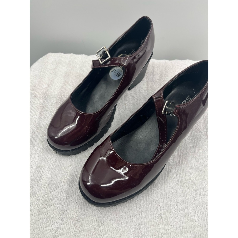Soda Women's Burgundy Patent Leather Mary Jane Platform Block Heels 8.5W
